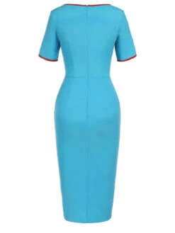 Royal Blue & Red 1960s Button Pencil Dress -BUNBUN Fancy Clothing Shop SCHL002187 3