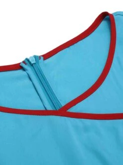 Royal Blue & Red 1960s Button Pencil Dress -BUNBUN Fancy Clothing Shop SCHL002187 4