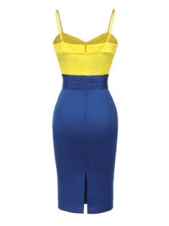 Yellow & Blue 1960s Bow Strap Pencil Dress -BUNBUN Fancy Clothing Shop SCHL002207 3