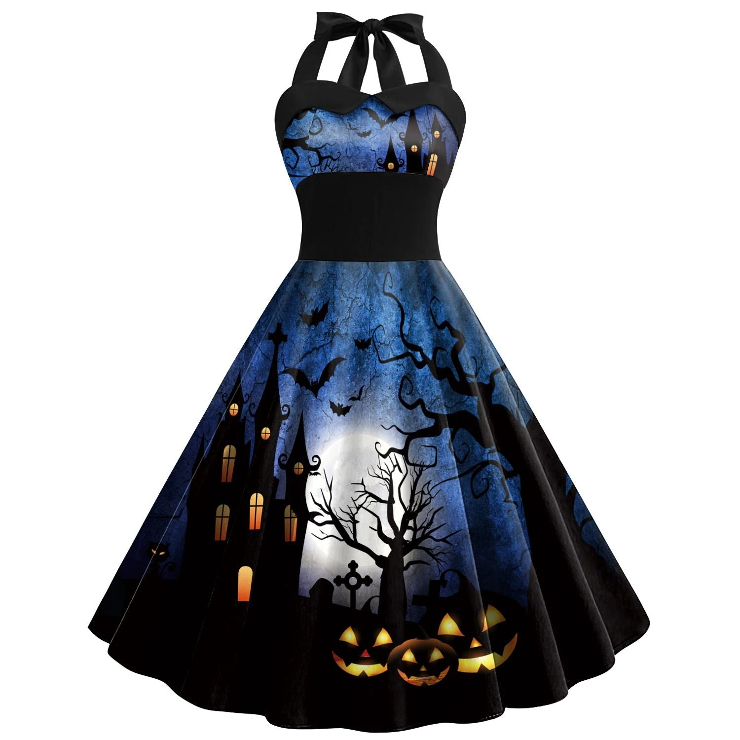 1950s Halloween Halter Waist Swing Dress 3 1950s Halloween Halter Waist Swing Dress