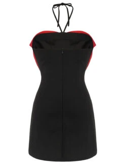 Black&Red 1960s Bow-knot Patchwork Wrap Dress 12 Black&Red 1960s Bow-knot Patchwork Wrap Dress -BUNBUN Fancy Clothing Shop SCHL002327 3