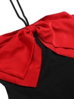 Black&Red 1960s Bow-knot Patchwork Wrap Dress 13 Black&Red 1960s Bow-knot Patchwork Wrap Dress -BUNBUN Fancy Clothing Shop SCHL002327 4