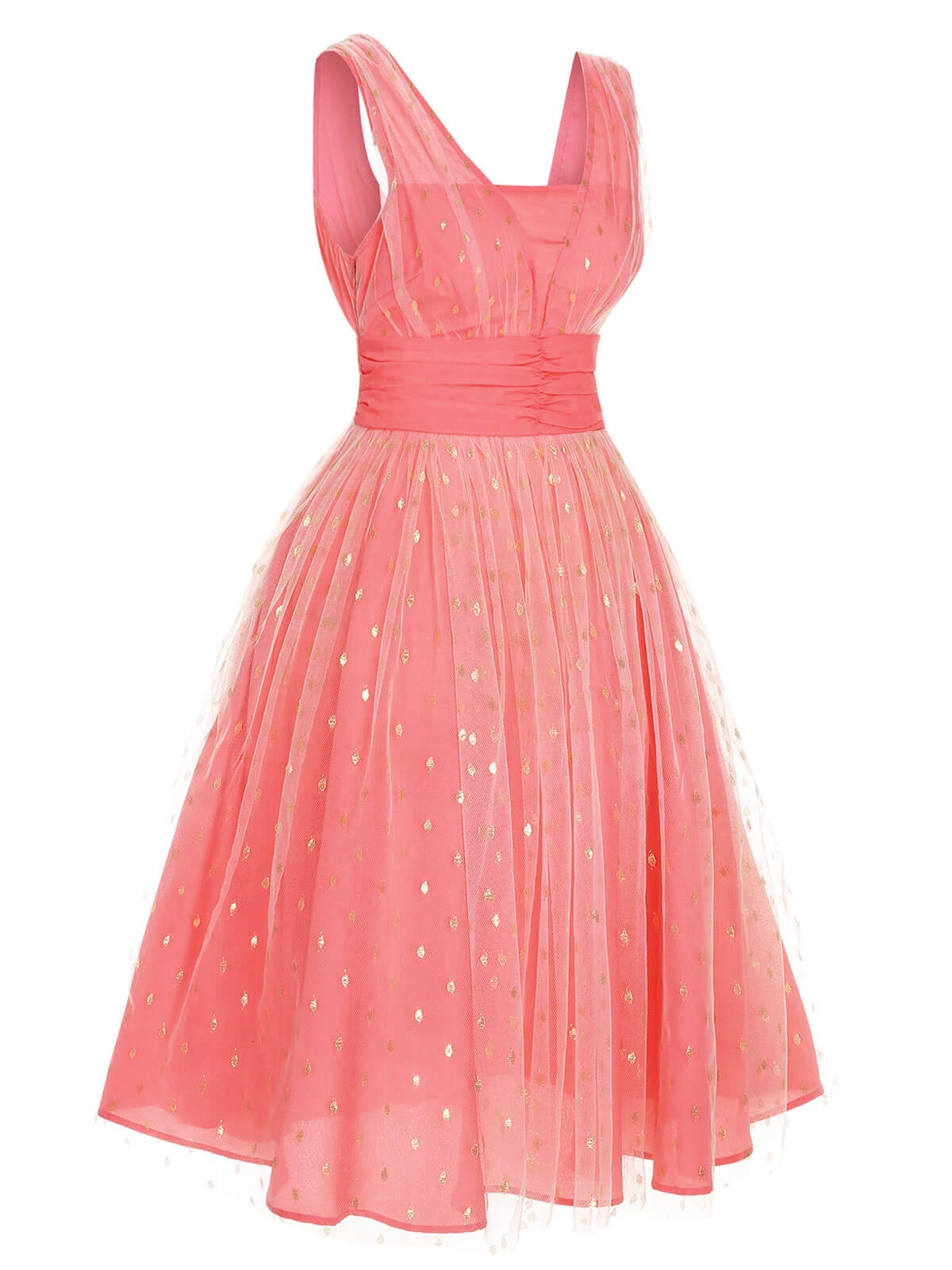 Coral Pink 1950s V-Neck Sequin Dress 5 Coral Pink 1950s V-Neck Sequin Dress - Image 3