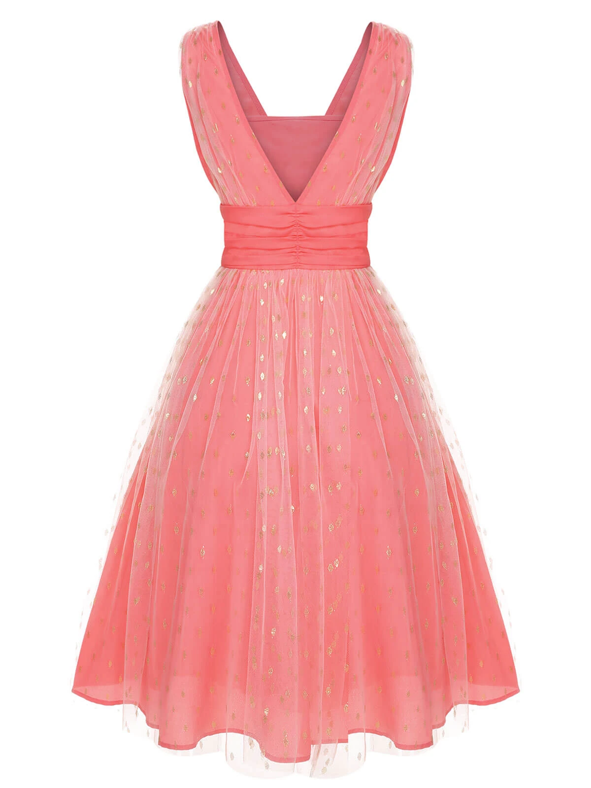 Coral Pink 1950s V-Neck Sequin Dress 6 Coral Pink 1950s V-Neck Sequin Dress - Image 4