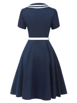 Dark Blue 1950s Sailor Style Double Breasted Dress -BUNBUN Fancy Clothing Shop SCHL002511 3