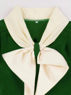 1940s Color Contrast Button Lapel Bow Dress -BUNBUN Fancy Clothing Shop SCHL002513 G 4