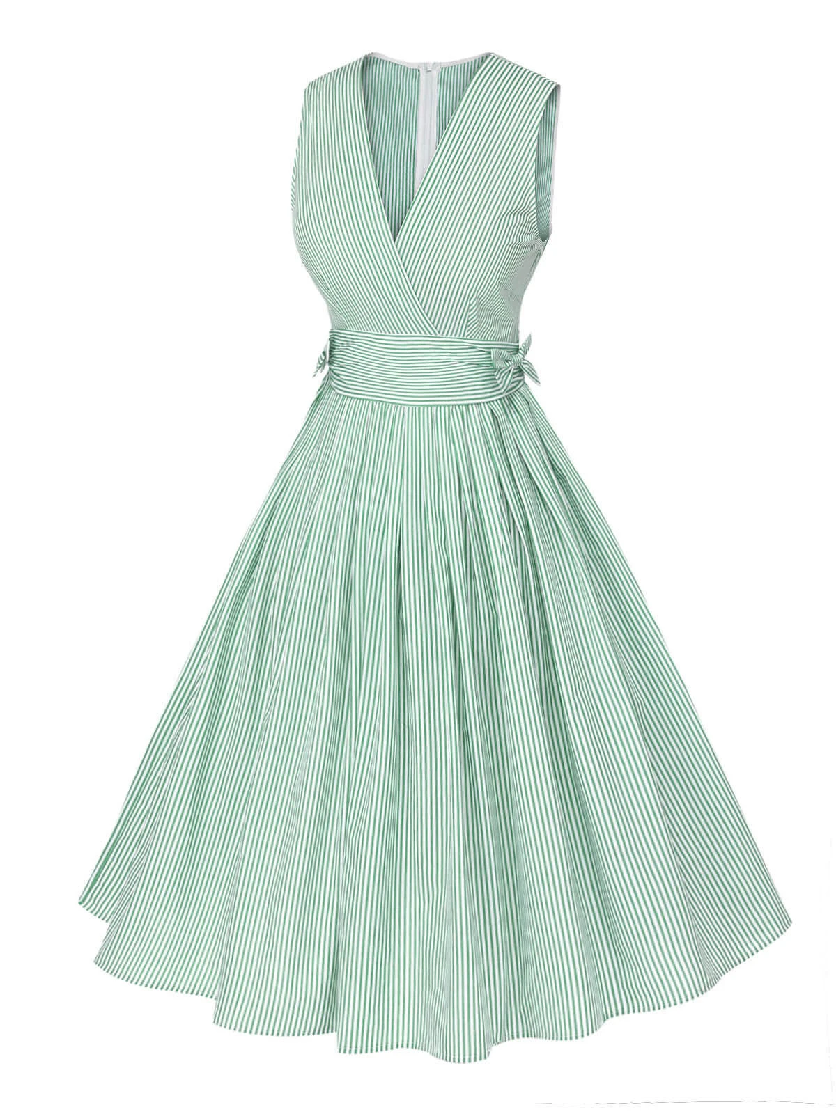 Mint Green 1950s Striped V-Neck Dress 5 Mint Green 1950s Striped V-Neck Dress - Image 3