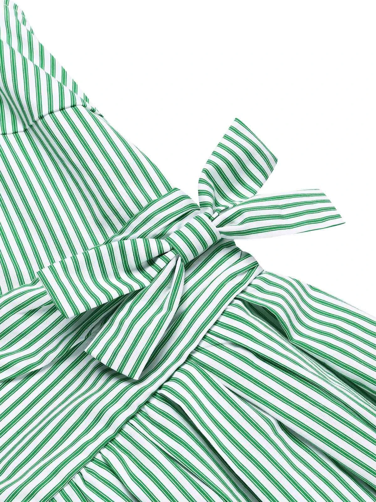 Mint Green 1950s Striped V-Neck Dress 7 Mint Green 1950s Striped V-Neck Dress - Image 5