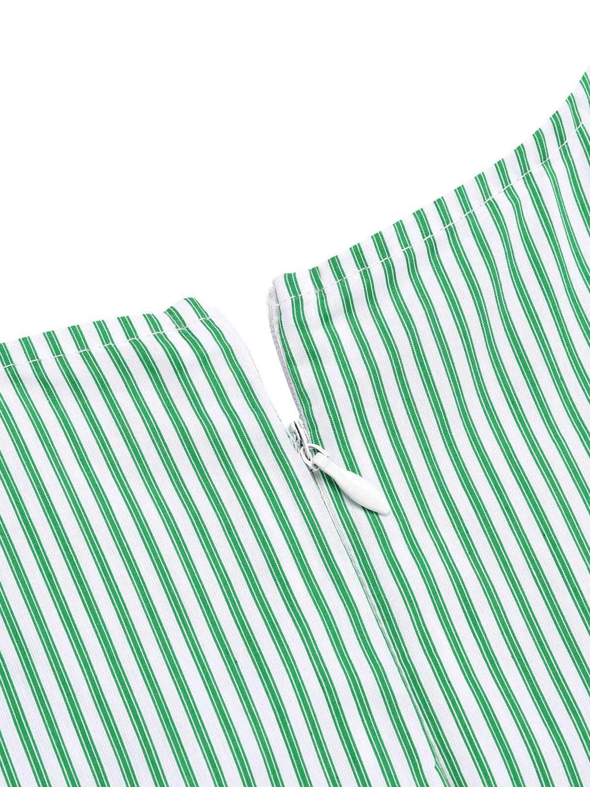 Mint Green 1950s Striped V-Neck Dress 8 Mint Green 1950s Striped V-Neck Dress - Image 6