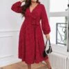 [Plus Size] Red 1940s V-Neck Polka Dot Lace-Up Dress -BUNBUN Fancy Clothing Shop SCHL002552 R 4
