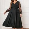 [Plus Size] Black 1950s Floral Mesh Sleeves Dress -BUNBUN Fancy Clothing Shop SCHL002557 1