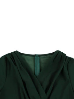 [Plus Size] Dark Green 1950s V-Neck Solid Swing Dress -BUNBUN Fancy Clothing Shop SCHL002586 3