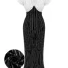 Black&White 1930s Striped Deep V-Neck Patchwork Dress -BUNBUN Fancy Clothing Shop SCHL002651 01