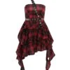 Red 1960s Gothic One-Shoulder Plaid Dress -BUNBUN Fancy Clothing Shop SCHL002685