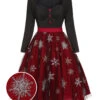 Black&Red 1950s Christmas Snowflake Mesh Dress -BUNBUN Fancy Clothing Shop SCHL002727 01