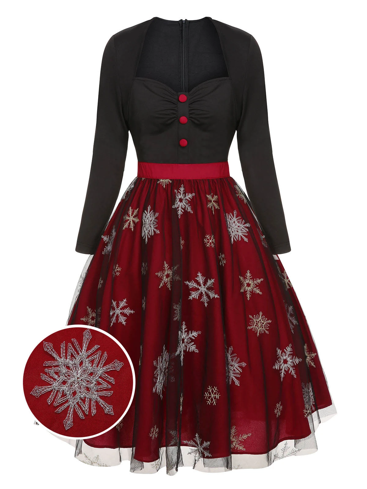 Black&Red 1950s Christmas Snowflake Mesh Dress 3 Black&Red 1950s Christmas Snowflake Mesh Dress