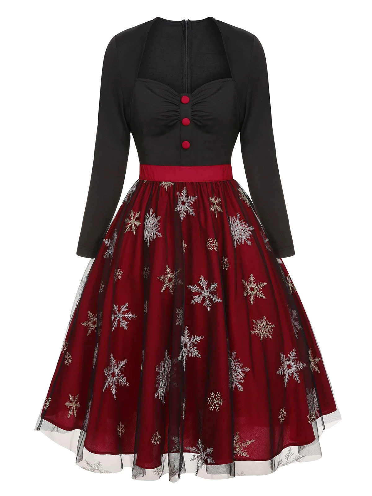 Black&Red 1950s Christmas Snowflake Mesh Dress 4 Black&Red 1950s Christmas Snowflake Mesh Dress - Image 2