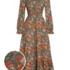 1940s V-Neck Floral Long-Sleeved Dress -BUNBUN Fancy Clothing Shop SCHL002734 MC 01 1
