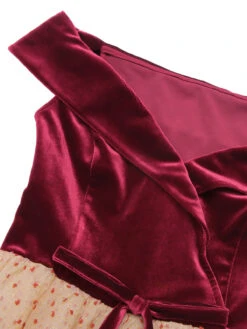 Burgundy 1950s Velvet Mesh Polka Dot Dress -BUNBUN Fancy Clothing Shop SCHL002745 4