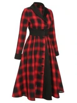 Black&Red 1950s Gingham Plaid Button Lapel Dress -BUNBUN Fancy Clothing Shop SCHL002761 2
