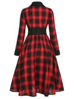 Black&Red 1950s Gingham Plaid Button Lapel Dress -BUNBUN Fancy Clothing Shop SCHL002761 3