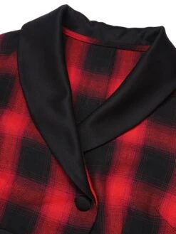 Black&Red 1950s Gingham Plaid Button Lapel Dress -BUNBUN Fancy Clothing Shop SCHL002761 4