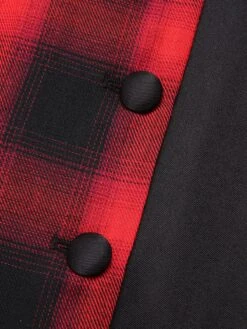 Black&Red 1950s Gingham Plaid Button Lapel Dress -BUNBUN Fancy Clothing Shop SCHL002761 6