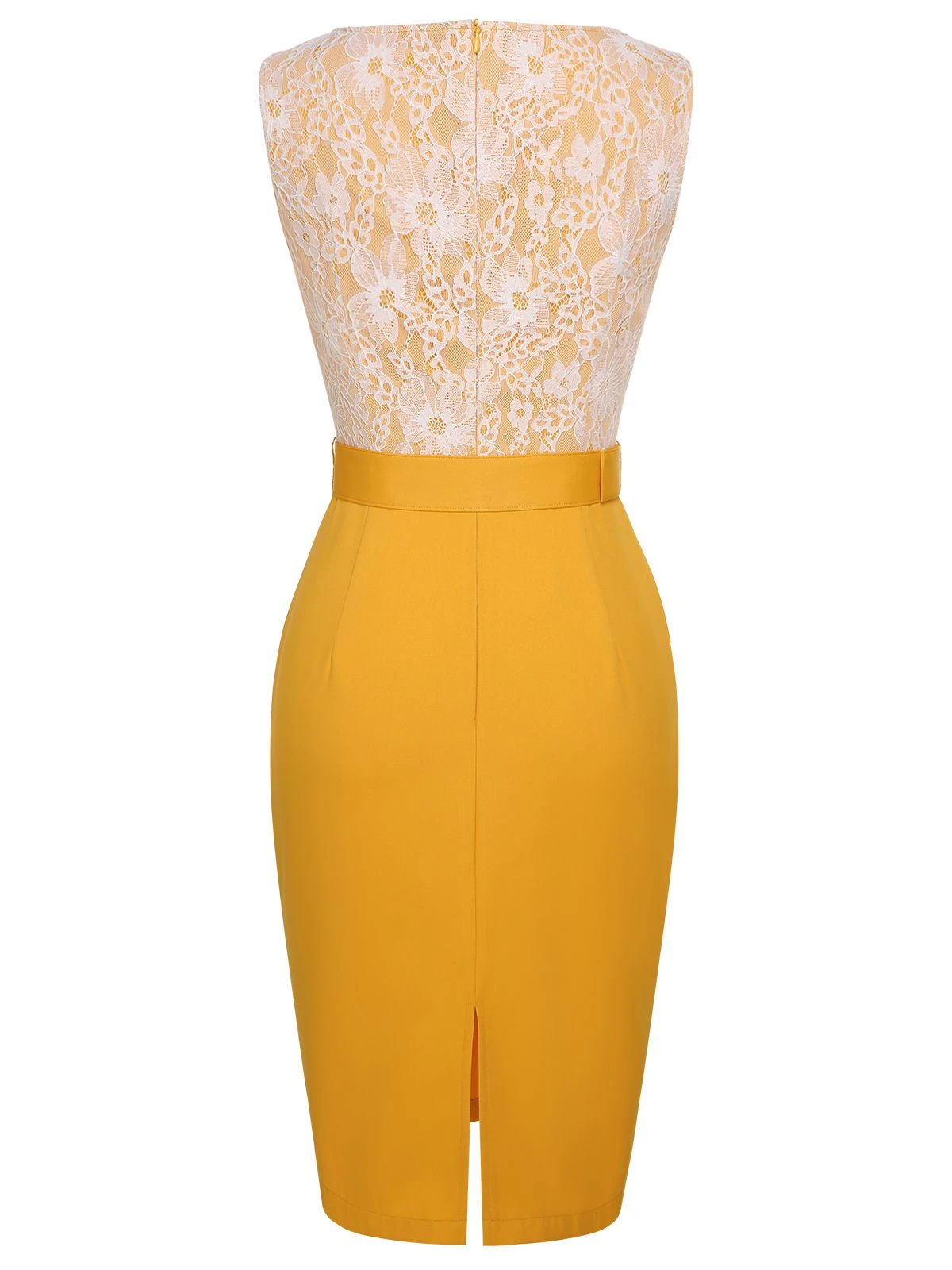 Yellow 1960s Solid Lace Patchwork Belt Dress 7 Yellow 1960s Solid Lace Patchwork Belt Dress - Image 5