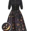 Black 1940s Halloween Lapel Pumpkin Belted Dress 1 Black 1940s Halloween Lapel Pumpkin Belted Dress -BUNBUN Fancy Clothing Shop SCHL002781 01 compressed