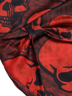 Deep Red 1960s Halloween Skull Halter Dress -BUNBUN Fancy Clothing Shop SCHL002786 5