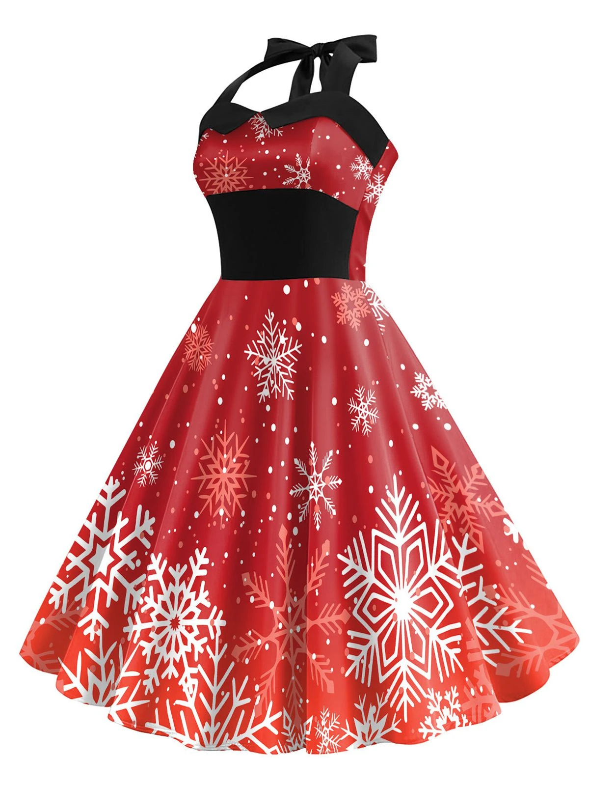 Red 1950s Christmas Snowflake Halter Dress 4 Red 1950s Christmas Snowflake Halter Dress - Image 2