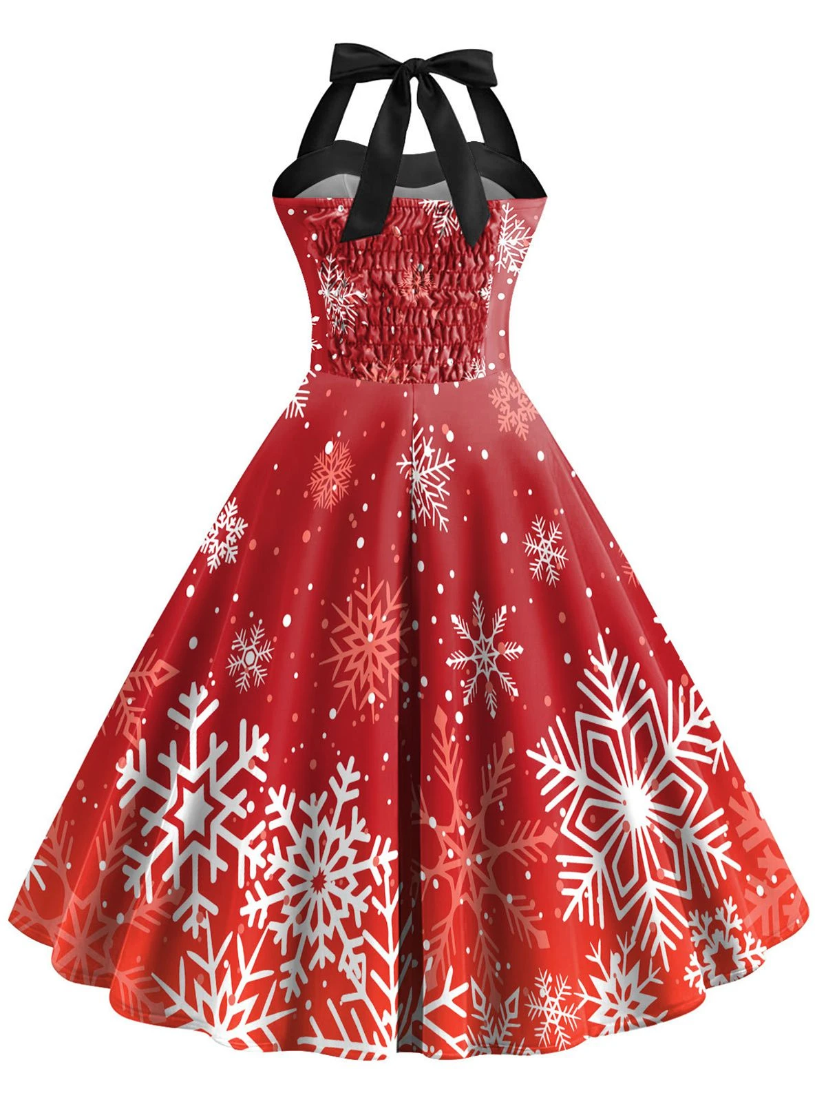Red 1950s Christmas Snowflake Halter Dress 5 Red 1950s Christmas Snowflake Halter Dress - Image 3