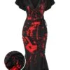 Black 1930s V-Neck Blood Handprint Fishtail Dress