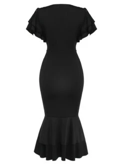 Black 1930s V-Neck Blood Handprint Fishtail Dress -BUNBUN Fancy Clothing Shop SCHL002794 3