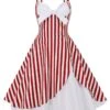 1950s Stripes Contrast Patchwork Strap Dress -BUNBUN Fancy Clothing Shop SCHL002816 R 3 compressed