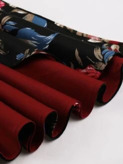 Deep Red 1950s Rose Strap Patchwork Dress -BUNBUN Fancy Clothing Shop SCHL002830 DER 5