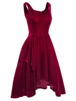 Red 1950s Sweetheart Collar Velvet Strap Dress -BUNBUN Fancy Clothing Shop SCHL002879 2 8aa4c495 d4c9 4d27 8382 5996d9a9da50