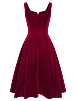 Red 1950s Sweetheart Collar Velvet Strap Dress -BUNBUN Fancy Clothing Shop SCHL002879 3 72188100 3adc 4f3e 80a4 2942534018a3