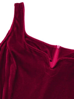 Red 1950s Sweetheart Collar Velvet Strap Dress -BUNBUN Fancy Clothing Shop SCHL002879 4 a45c7465 0bbb 40d8 a498 0f1703088e9e