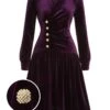 Purple 1940s Solid Velvet Buttons Dress