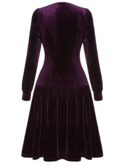 Purple 1940s Solid Velvet Buttons Dress -BUNBUN Fancy Clothing Shop SCHL002886 3