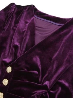 Purple 1940s Solid Velvet Buttons Dress -BUNBUN Fancy Clothing Shop SCHL002886 4