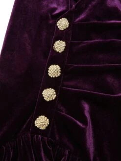 Purple 1940s Solid Velvet Buttons Dress -BUNBUN Fancy Clothing Shop SCHL002886 5