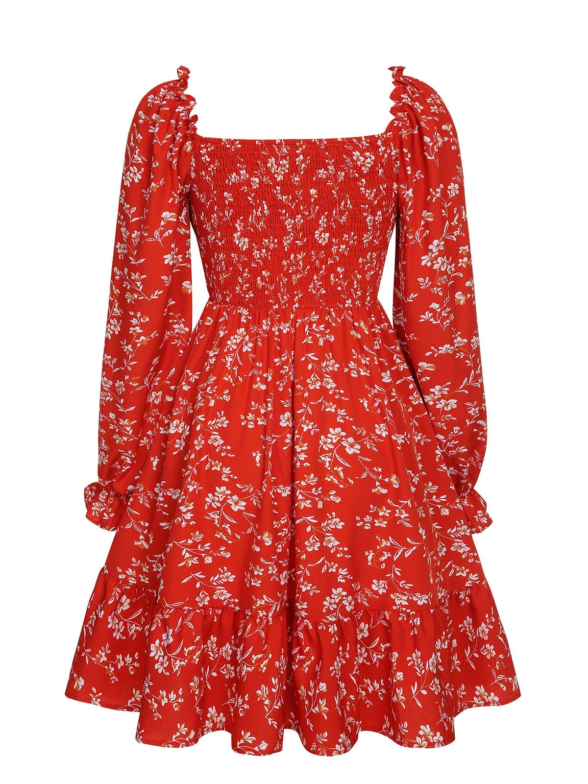 Red 1950s Ditsy Floral Bishop Long Sleeve Dress 4 Red 1950s Ditsy Floral Bishop Long Sleeve Dress - Image 2