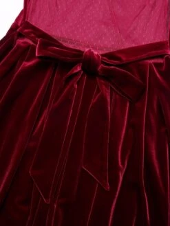 Red 1950s Velvet Polka Dot Lined Bow Dress -BUNBUN Fancy Clothing Shop SCHL002966 5