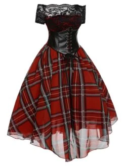 Red 1950s Christmas Plaid Girdle Dress -BUNBUN Fancy Clothing Shop SCHL003037 2 compressed