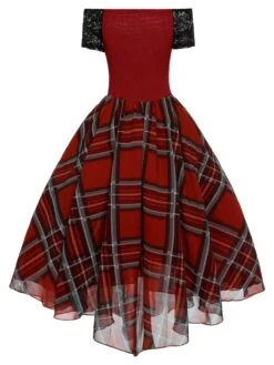 Red 1950s Christmas Plaid Girdle Dress -BUNBUN Fancy Clothing Shop SCHL003037 3 compressed