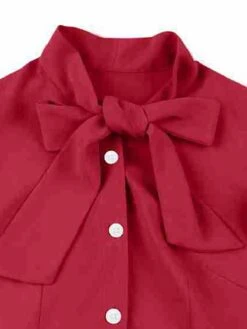 1950s Solid Ruffle Sleeve Bow Neck Dress -BUNBUN Fancy Clothing Shop SCHL003045 R 3