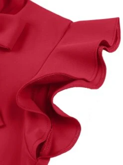 1950s Solid Ruffle Sleeve Bow Neck Dress -BUNBUN Fancy Clothing Shop SCHL003045 R 4