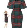 1960s Plaid Cloak Sleeve Velvet Collar Dress